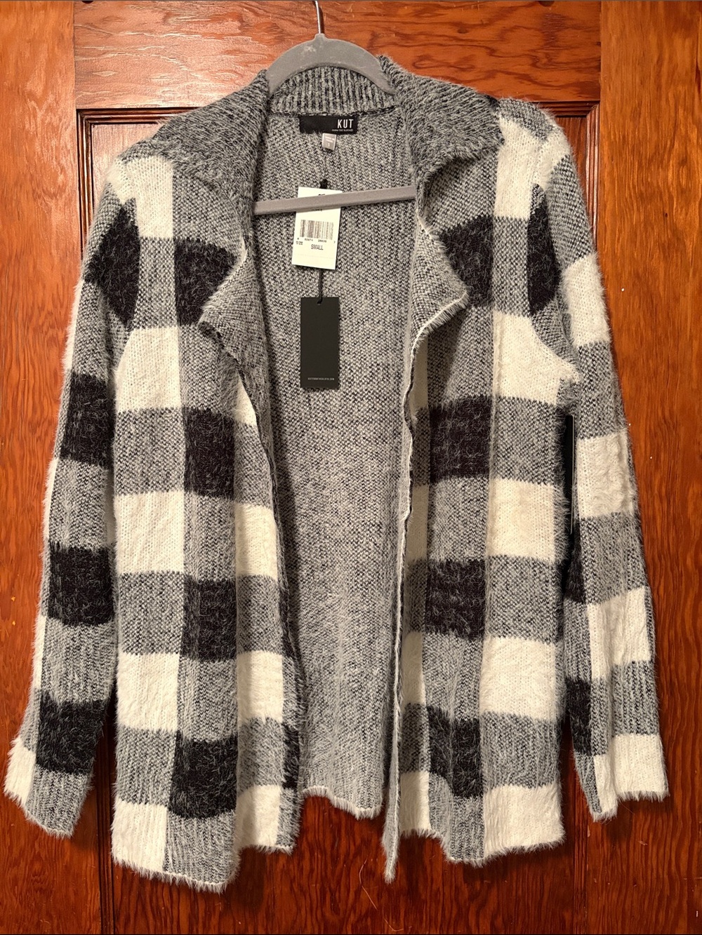 Kut from the Kloth Black & White Buffalo Plaid Open Cardigan